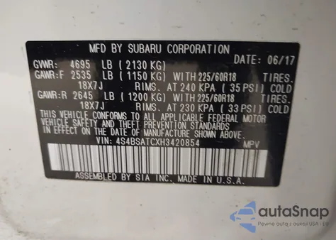 2017 Subaru Outback 2.5I Touring from USA, damaged, VIN 4S4BSATCXH3420854